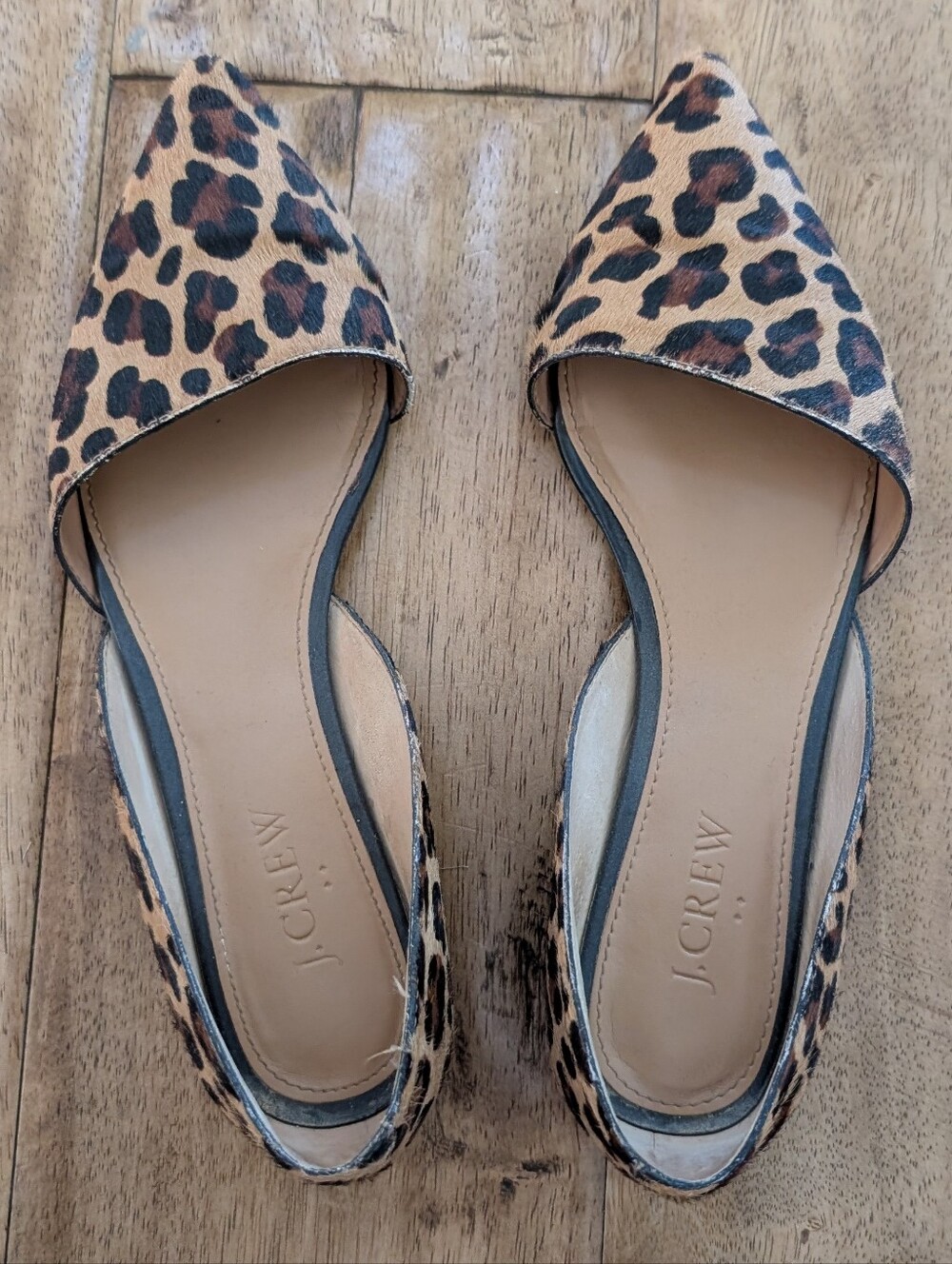 J. Crew Leopard Print Pointed D'Orsay Flats - Tan & Black